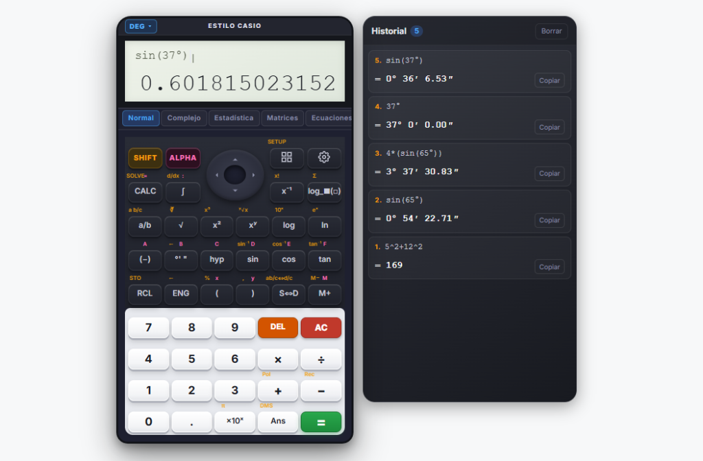 Calcula el seno de 37°